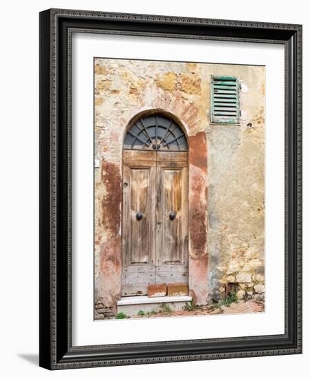 Italy, Tuscany, Pienza. Old wooden door along the streets.-Julie Eggers-Framed Photographic Print