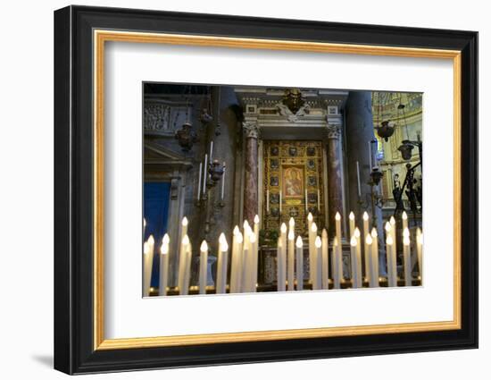 Italy, Tuscany, Pisa, Piazza Dei Miracoli. Inside the Duomo, Electric Candles and Painting-Michele Molinari-Framed Photographic Print