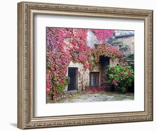 Italy, Tuscany, Volpaia. Red Ivy Covering the Walls of the Buildings-Julie Eggers-Framed Photographic Print