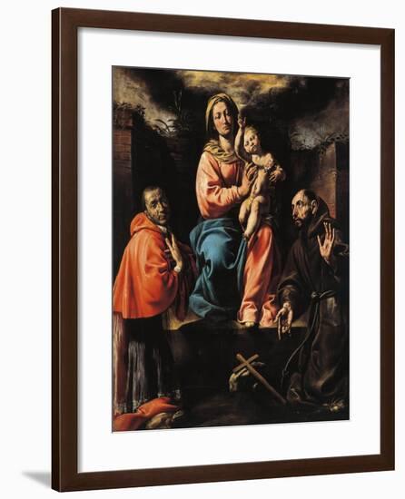 Italy, Varallo, Painting of Madonna and Child with Saint Francis and Saint Charles-null-Framed Giclee Print