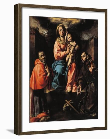 Italy, Varallo, Painting of Madonna and Child with Saint Francis and Saint Charles-null-Framed Giclee Print