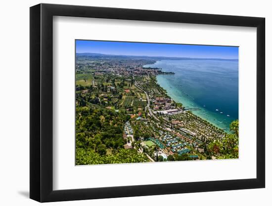 Italy, Veneto, Lake Garda, Bardolino, Townscape, Lakeside, View from Mesa Rocca Vecchia-Udo Siebig-Framed Photographic Print