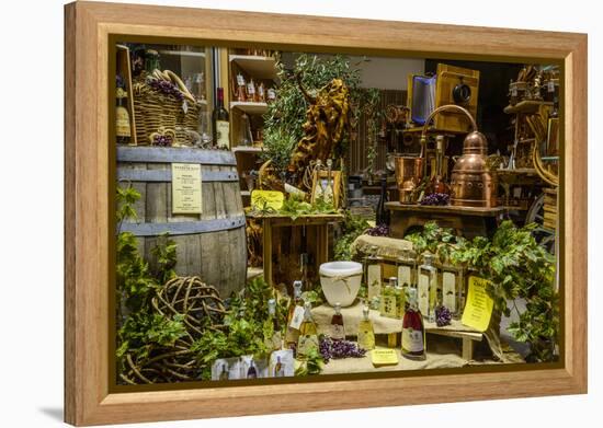 Italy, Veneto, Lake Garda, Malcesine, Old Town, Olive Oil Shop, Shop-Window-Udo Siebig-Framed Premier Image Canvas