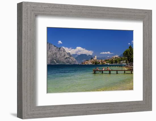 Italy, Veneto, Lake Garda, Malcesine, Townscape with Scaliger Castle-Udo Siebig-Framed Photographic Print