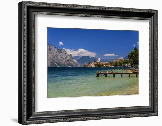 Italy, Veneto, Lake Garda, Malcesine, Townscape with Scaliger Castle-Udo Siebig-Framed Photographic Print