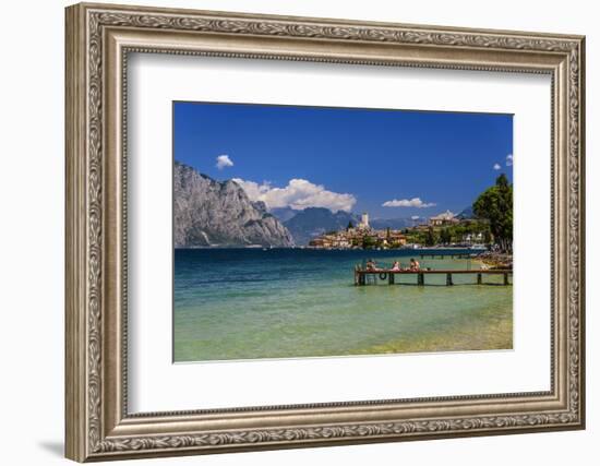 Italy, Veneto, Lake Garda, Malcesine, Townscape with Scaliger Castle-Udo Siebig-Framed Premium Photographic Print