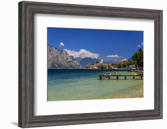 Italy, Veneto, Lake Garda, Malcesine, Townscape with Scaliger Castle-Udo Siebig-Framed Premium Photographic Print