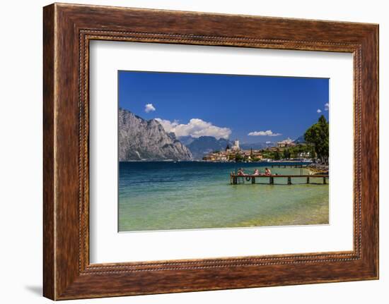 Italy, Veneto, Lake Garda, Malcesine, Townscape with Scaliger Castle-Udo Siebig-Framed Premium Photographic Print