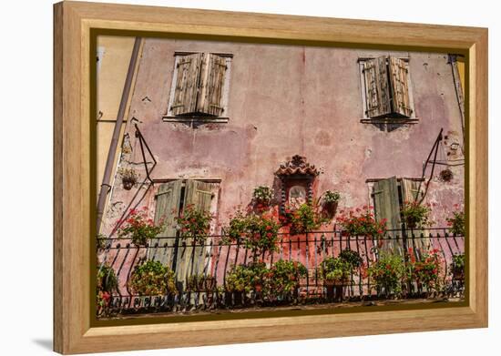 Italy, Veneto, Lake Garda, Torri Del Benaco, Old Town, House Facade, Madonna-Udo Siebig-Framed Premier Image Canvas