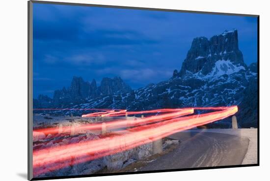 Italy, Veneto, Mountains, Streets, Light-Tracks, Twilight-Rainer Mirau-Mounted Photographic Print