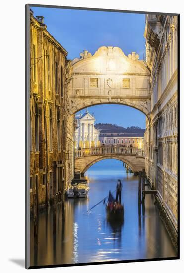 Italy, Veneto, Venice. Bridge of Sighs Illuminated at Dusk with Gondolas-Matteo Colombo-Mounted Photographic Print