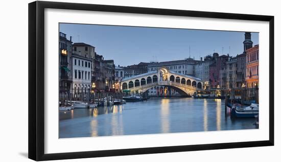 Italy, Veneto, Venice, Grand Canal, Rialto Bridge, Lighting, Evening-Rainer Mirau-Framed Photographic Print