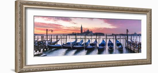 Italy, Veneto, Venice. Row of Gondolas Moored at Sunrise on Riva Degli Schiavoni-Matteo Colombo-Framed Photographic Print