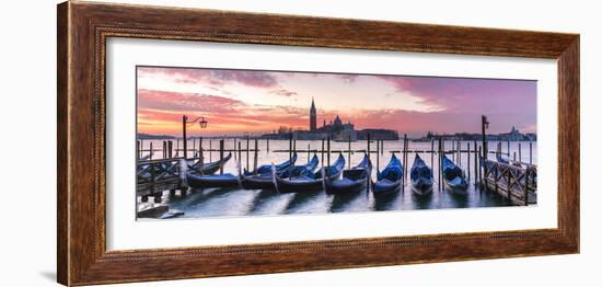 Italy, Veneto, Venice. Row of Gondolas Moored at Sunrise on Riva Degli Schiavoni-Matteo Colombo-Framed Photographic Print