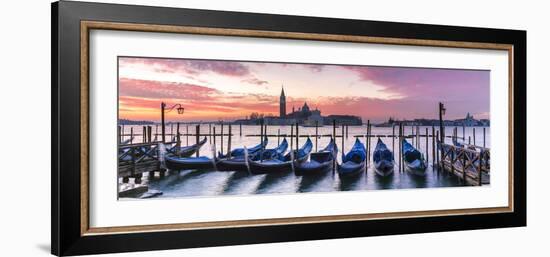 Italy, Veneto, Venice. Row of Gondolas Moored at Sunrise on Riva Degli Schiavoni-Matteo Colombo-Framed Photographic Print