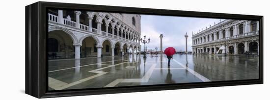 Italy, Veneto, Venice. Woman with Red Umbrella in Front of Doges Palace with Acqua Alta (Mr)-Matteo Colombo-Framed Premier Image Canvas