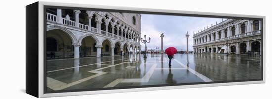 Italy, Veneto, Venice. Woman with Red Umbrella in Front of Doges Palace with Acqua Alta (Mr)-Matteo Colombo-Framed Premier Image Canvas