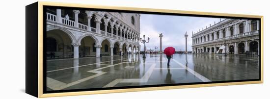 Italy, Veneto, Venice. Woman with Red Umbrella in Front of Doges Palace with Acqua Alta (Mr)-Matteo Colombo-Framed Premier Image Canvas