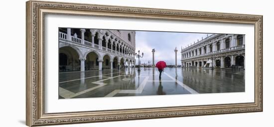 Italy, Veneto, Venice. Woman with Red Umbrella in Front of Doges Palace with Acqua Alta (Mr)-Matteo Colombo-Framed Photographic Print