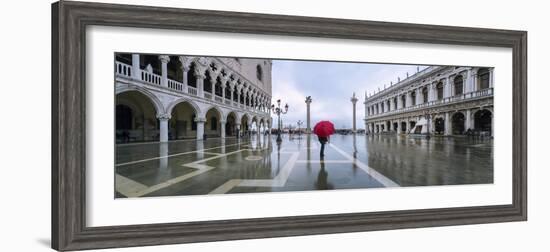 Italy, Veneto, Venice. Woman with Red Umbrella in Front of Doges Palace with Acqua Alta (Mr)-Matteo Colombo-Framed Photographic Print