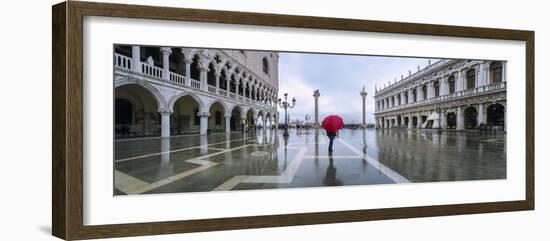 Italy, Veneto, Venice. Woman with Red Umbrella in Front of Doges Palace with Acqua Alta (Mr)-Matteo Colombo-Framed Photographic Print