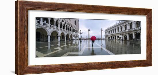 Italy, Veneto, Venice. Woman with Red Umbrella in Front of Doges Palace with Acqua Alta (Mr)-Matteo Colombo-Framed Photographic Print