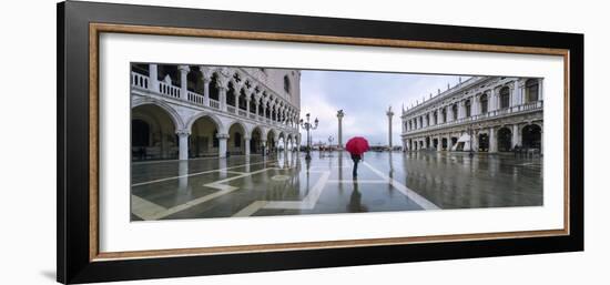 Italy, Veneto, Venice. Woman with Red Umbrella in Front of Doges Palace with Acqua Alta (Mr)-Matteo Colombo-Framed Photographic Print