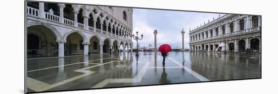 Italy, Veneto, Venice. Woman with Red Umbrella in Front of Doges Palace with Acqua Alta (Mr)-Matteo Colombo-Mounted Photographic Print