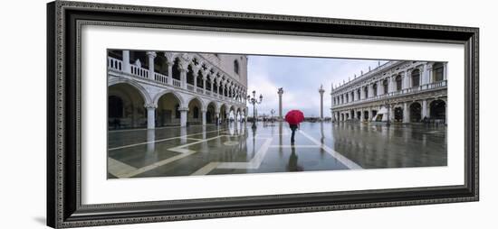 Italy, Veneto, Venice. Woman with Red Umbrella in Front of Doges Palace with Acqua Alta (Mr)-Matteo Colombo-Framed Photographic Print