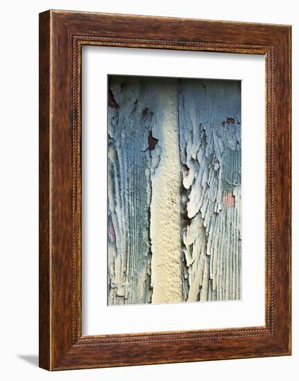 Italy, Venice, Burano Island. Patterns of peeling paint on old wooden doors.-Julie Eggers-Framed Photographic Print