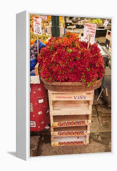 Italy, Venice. Colorful spicy peppers (pepperoncini) on display and for sale in the Rialto Market.-Julie Eggers-Framed Premier Image Canvas