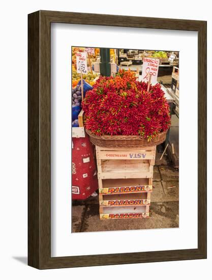 Italy, Venice. Colorful spicy peppers (pepperoncini) on display and for sale in the Rialto Market.-Julie Eggers-Framed Photographic Print