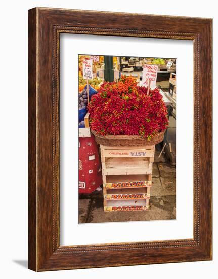 Italy, Venice. Colorful spicy peppers (pepperoncini) on display and for sale in the Rialto Market.-Julie Eggers-Framed Photographic Print