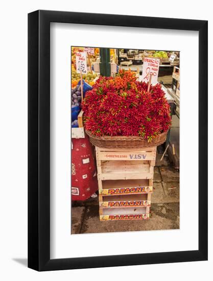 Italy, Venice. Colorful spicy peppers (pepperoncini) on display and for sale in the Rialto Market.-Julie Eggers-Framed Photographic Print