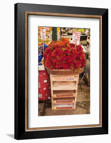 Italy, Venice. Colorful spicy peppers (pepperoncini) on display and for sale in the Rialto Market.-Julie Eggers-Framed Photographic Print