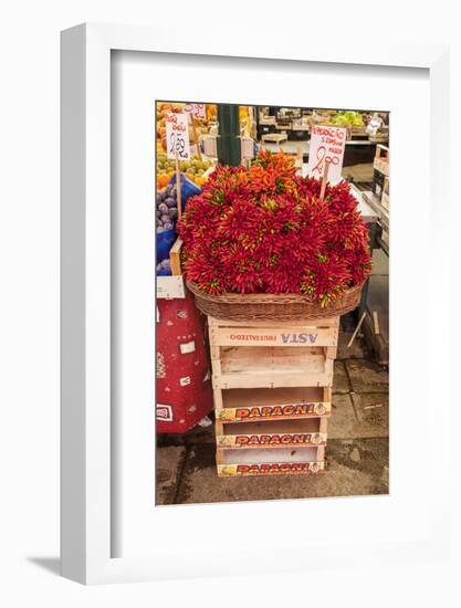 Italy, Venice. Colorful spicy peppers (pepperoncini) on display and for sale in the Rialto Market.-Julie Eggers-Framed Photographic Print