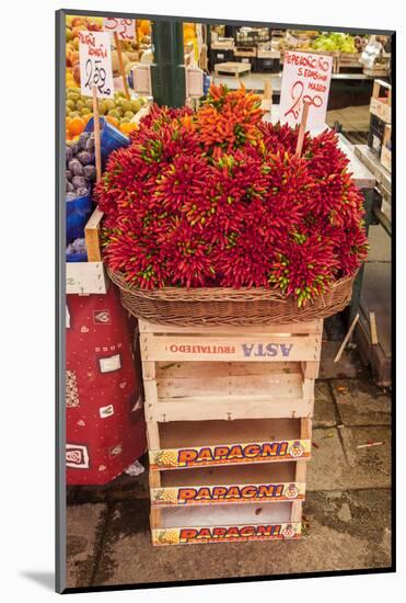 Italy, Venice. Colorful spicy peppers (pepperoncini) on display and for sale in the Rialto Market.-Julie Eggers-Mounted Photographic Print