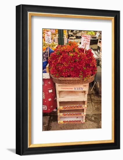 Italy, Venice. Colorful spicy peppers (pepperoncini) on display and for sale in the Rialto Market.-Julie Eggers-Framed Photographic Print