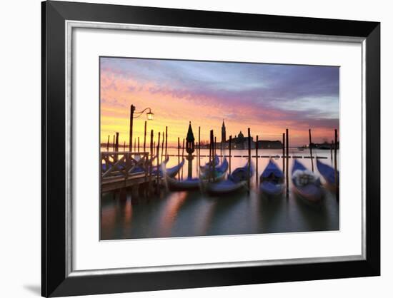 Italy, Venice. Gondolas Moored on Riva Degli Schiavoni at Sunrise-Matteo Colombo-Framed Photographic Print