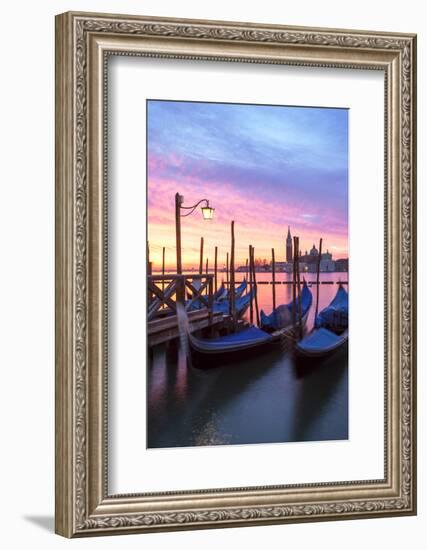 Italy, Venice. Gondolas Moored on Riva Degli Schiavoni at Sunrise-Matteo Colombo-Framed Photographic Print