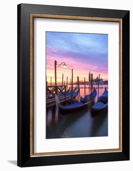 Italy, Venice. Gondolas Moored on Riva Degli Schiavoni at Sunrise-Matteo Colombo-Framed Photographic Print