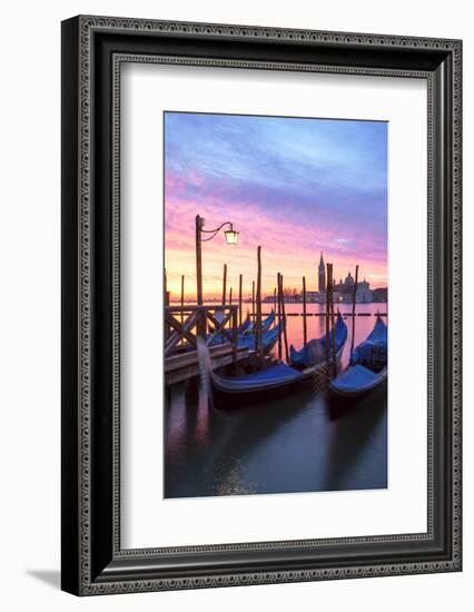 Italy, Venice. Gondolas Moored on Riva Degli Schiavoni at Sunrise-Matteo Colombo-Framed Photographic Print