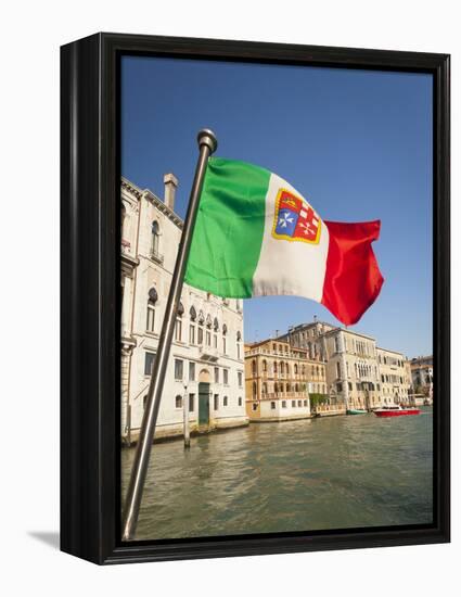 Italy, Venice, Italian flag with Naval ensign flying above Grand Canal.-Merrill Images-Framed Premier Image Canvas