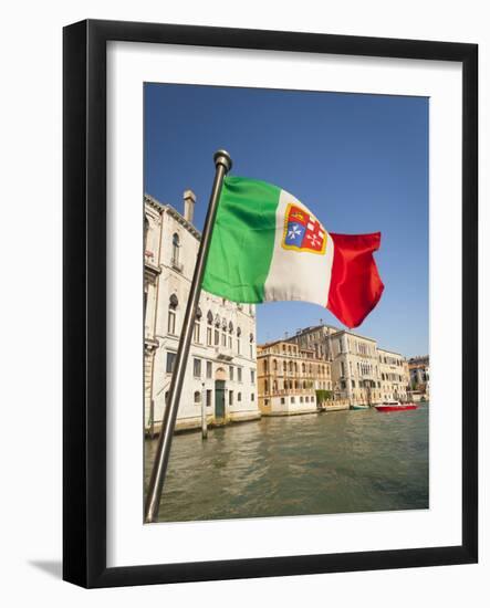 Italy, Venice, Italian flag with Naval ensign flying above Grand Canal.-Merrill Images-Framed Photographic Print