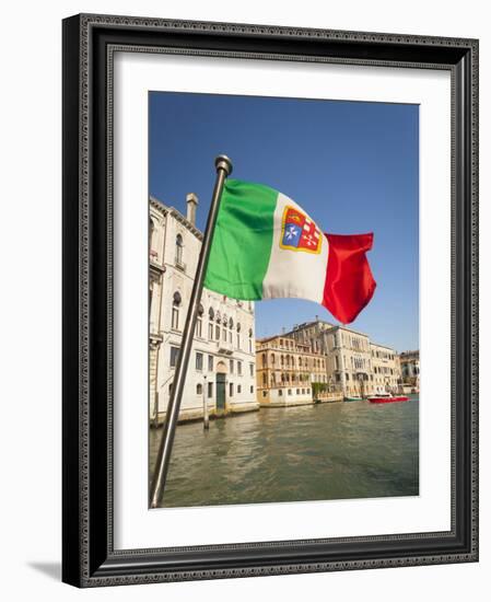 Italy, Venice, Italian flag with Naval ensign flying above Grand Canal.-Merrill Images-Framed Photographic Print