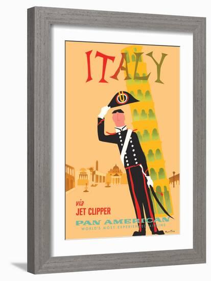 Italy via Jet Clipper - Pan American - Leaning Tower Pisa - Vintage Airline Travel Poster, 1959-Aaron Fine-Framed Art Print