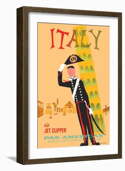 Italy via Jet Clipper - Pan American - Leaning Tower Pisa - Vintage Airline Travel Poster, 1959-Aaron Fine-Framed Art Print
