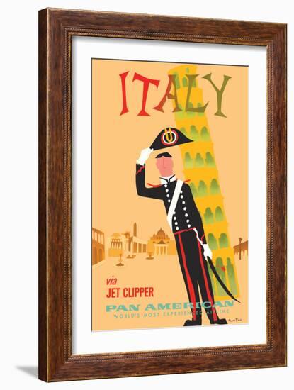 Italy via Jet Clipper - Pan American - Leaning Tower Pisa - Vintage Airline Travel Poster, 1959-Aaron Fine-Framed Art Print