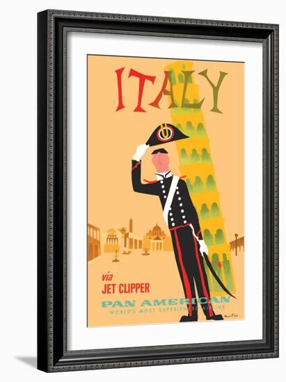 Italy via Jet Clipper - Pan American - Leaning Tower Pisa - Vintage Airline Travel Poster, 1959-Aaron Fine-Framed Art Print