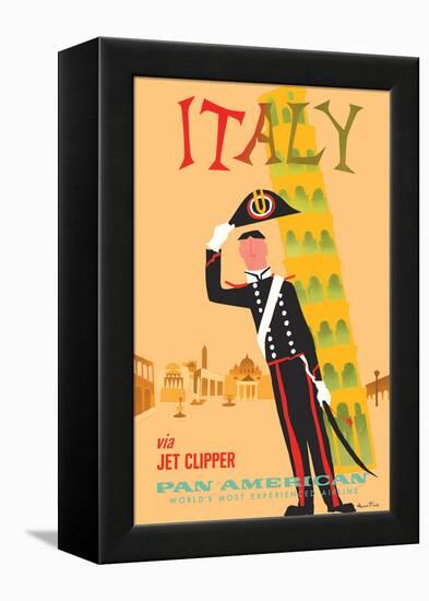 Italy via Jet Clipper - Pan American - Leaning Tower Pisa - Vintage Airline Travel Poster, 1959-Aaron Fine-Framed Stretched Canvas